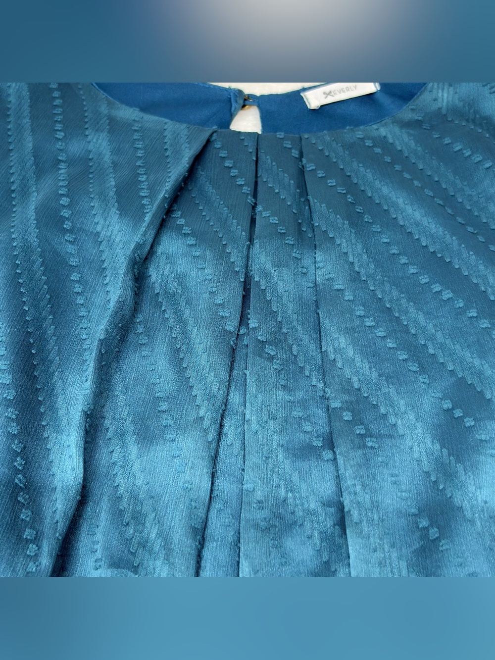 Everly Teal Textured Dress Semi Sheer Sleeves Knee Length Size L - Picture 4 of 10